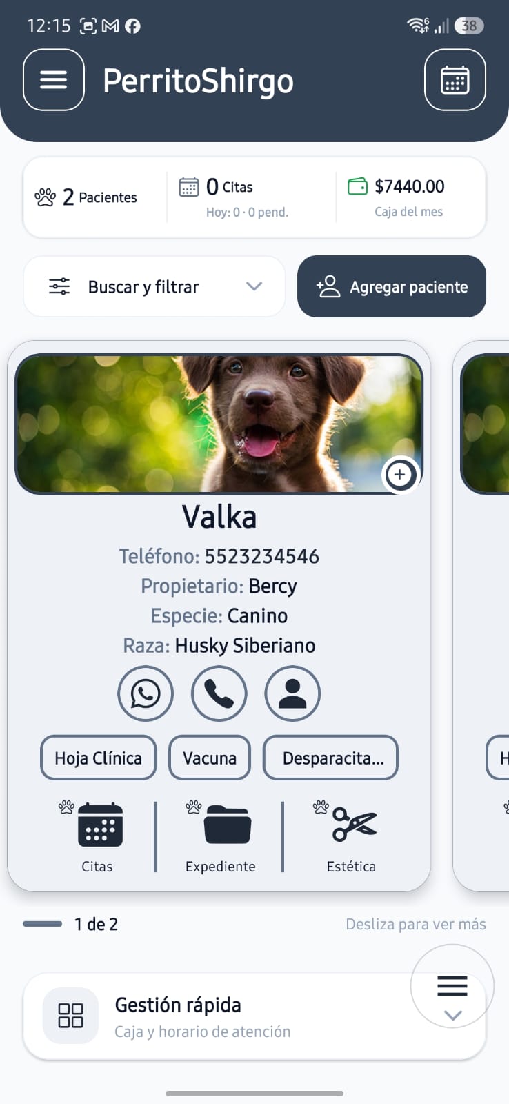 Pantalla principal y pacientes en psDoctor