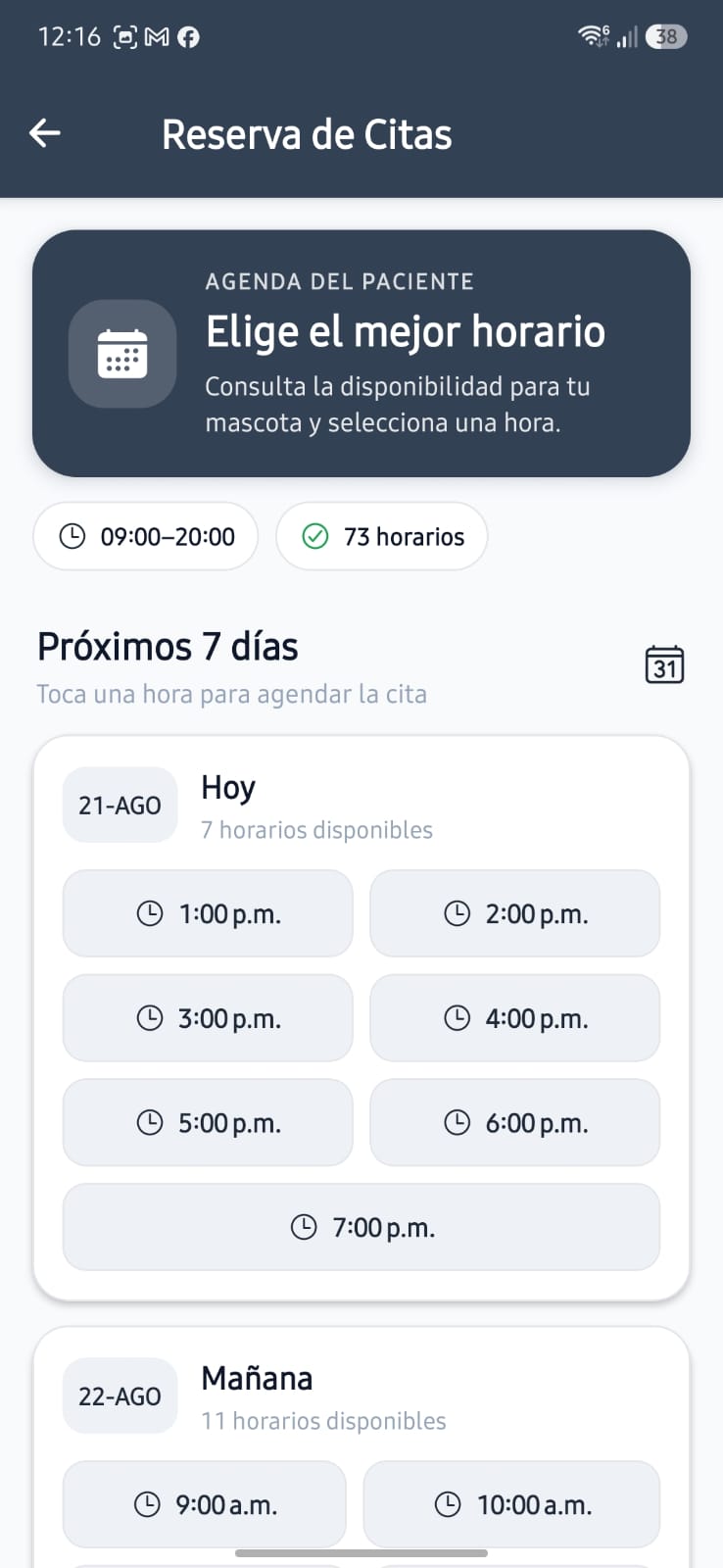 Reserva de citas en psCliente